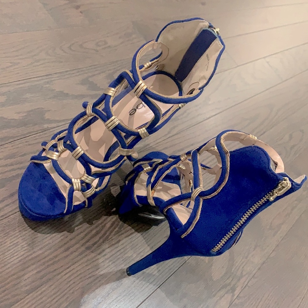 Blue and gold heels